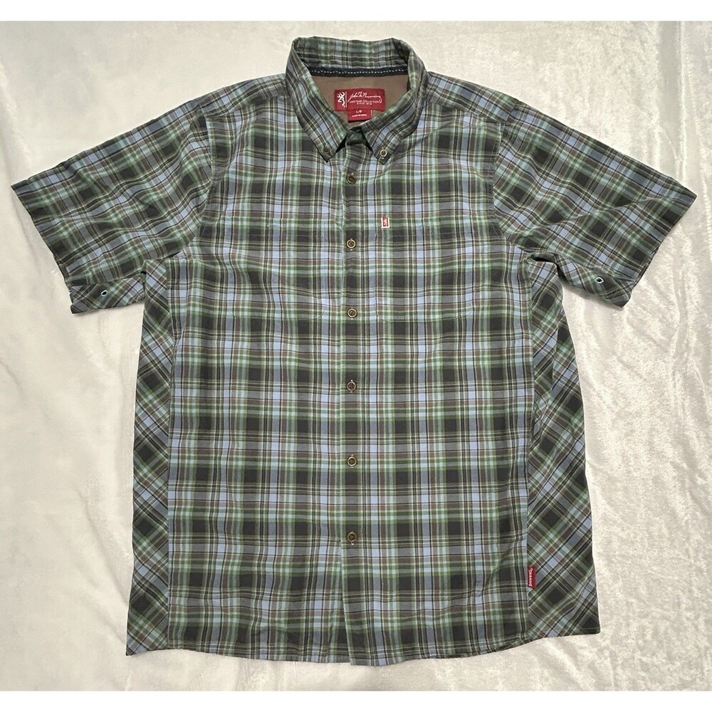 John M Browning Shirt Men Size Large Heritage Collection Plaid, Pocket *Flaw*